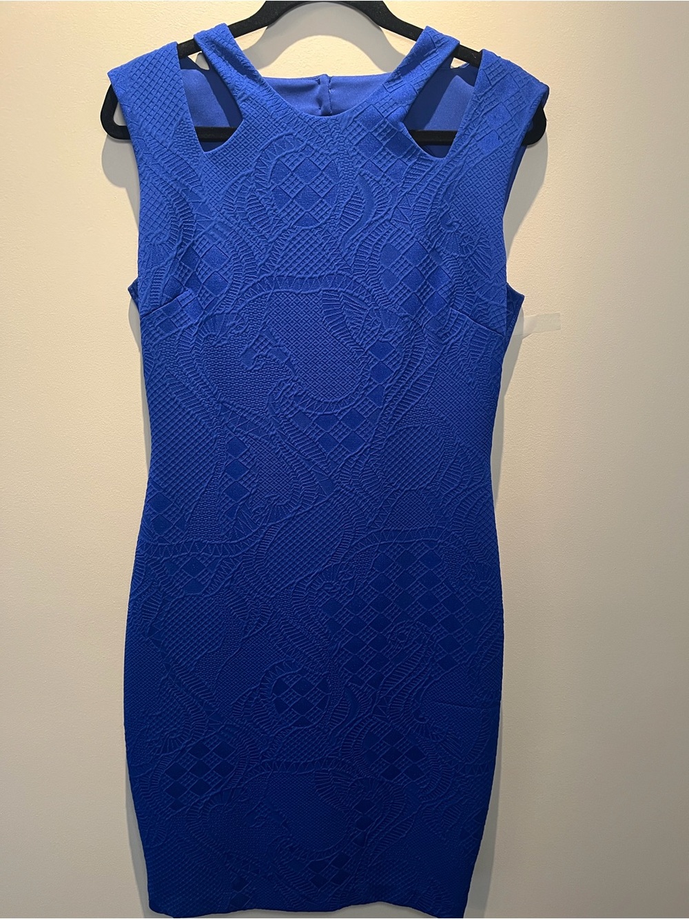 Cache Royal Blue Textured Cutout Sheath Dress